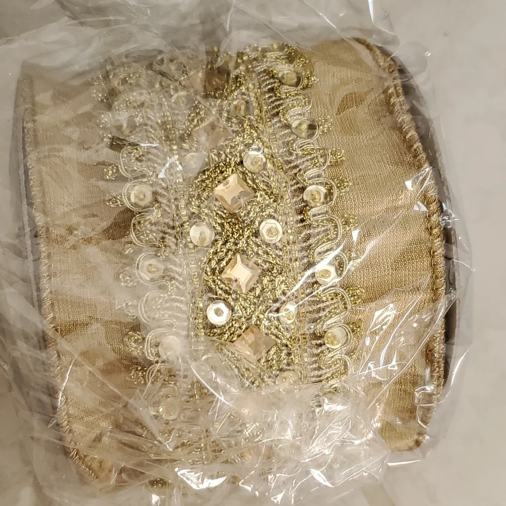 💛💫 FRONTGATE ROYAL JEWELED GOLD FAUX SILK RIBBON GARLAND 💫💛